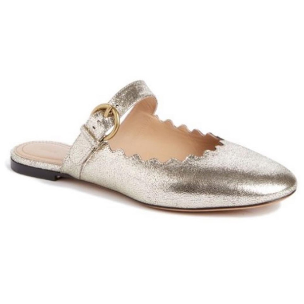 Chloe adorable metallic Mary Jane slides